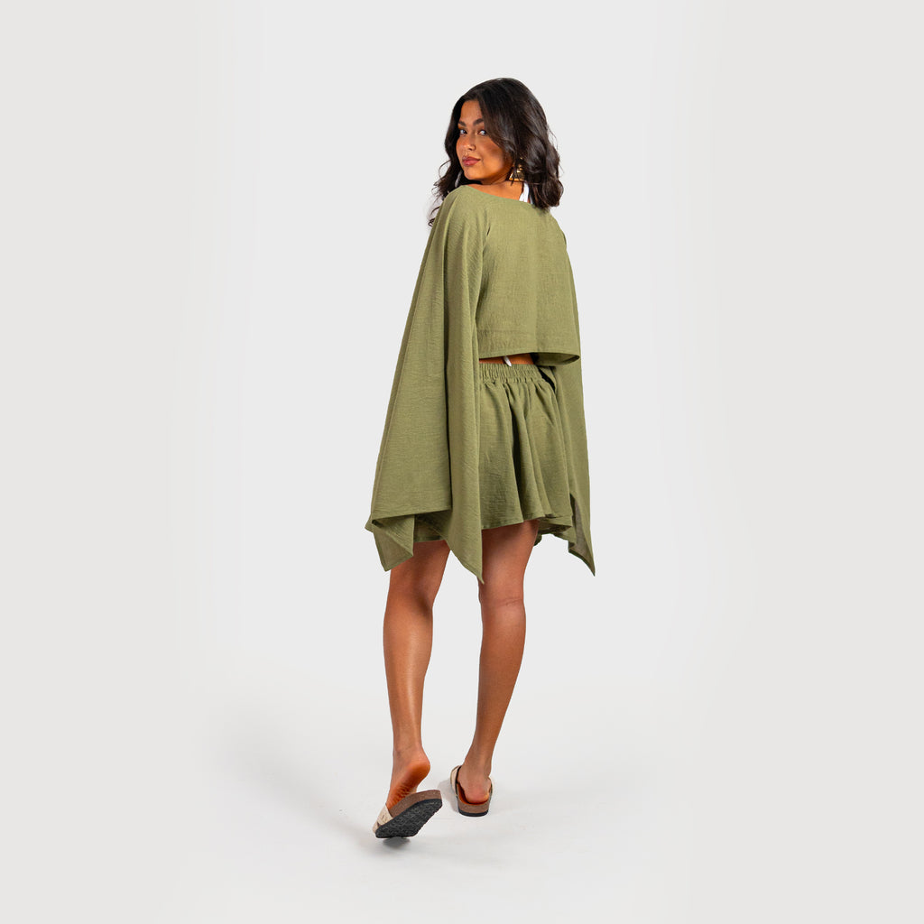 Olive Eclipse Flowy Off-Shoulder Blouse