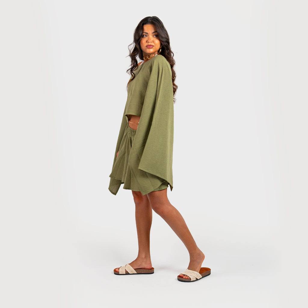 Olive Eclipse Flowy Off-Shoulder Blouse